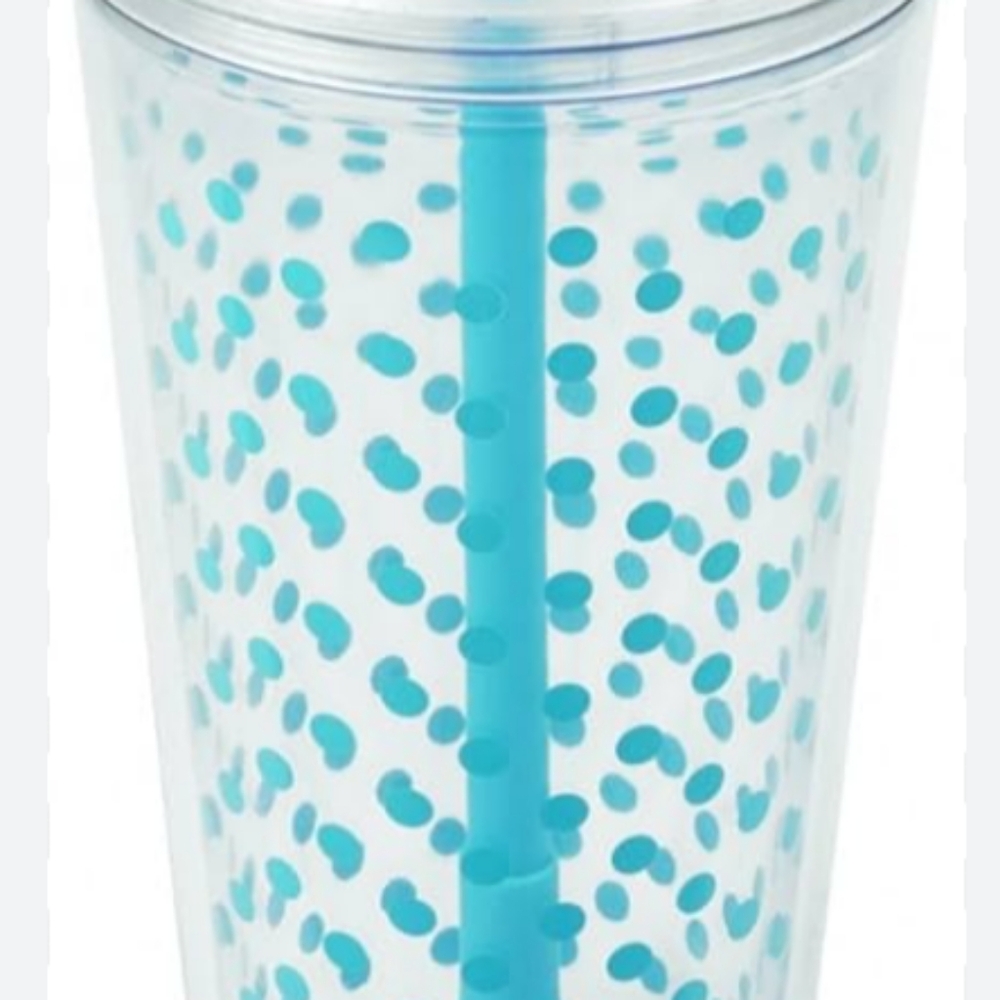 Clear Tumbler with Blue Polka Dots and Straw NEW - Picture 2 of 4